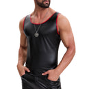 Mens Soft Stretch Leather Cropped Vest, Color Block Slim Fit Tank Top, Sexy Scoop Neck Cami Undershirt