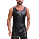 Mens Soft Stretch Leather Cropped Vest, Color Block Slim Fit Tank Top, Sexy Scoop Neck Cami Undershirt