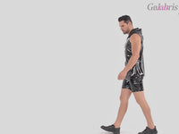 Galabris Men's Shiny Leather Tank Top Hoodies Shirts Sleeveless -246