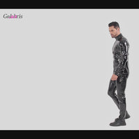 Galabris Men’s Faux Leather Full-zip Jacket Shiny Slim Fit Stretch Top-260